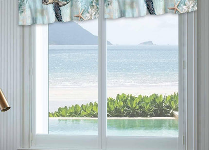 Nautical Coastal Valance for Windows, Beach Sea Turtle Starfish Ocean Ocean Rod Pocket Curtain Valances for Living Room Bathroom Underwater World Window Treatment Valances 60"W x 18"L, 1 Panel