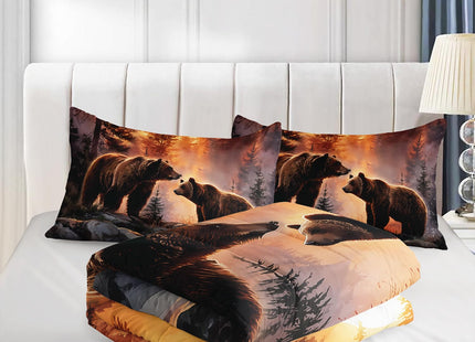 Rustic Brown Bear Comforter 3Pcs Twin Wild Hunting Animal Bear Bedding Set