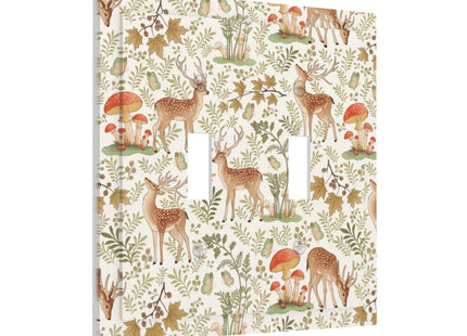Luhuolu Decorative Light Switch Plate Covers Woodland Deer Mushroom Leaf Butterfly 2 Gang Wall Plate Unique Double Toggle Boho Forest Themed Double Light Switch Covers Rustic Home Decor