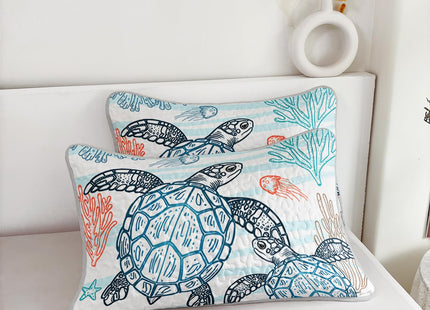HOSIMA Sea Turtle Queen Quilt,Ocean Beachy Bedspread with 2 Pillowcases.