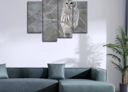 Owl Wall Art Artwork White Owl Prints On Canvas, 4 Panels Animal Pictures