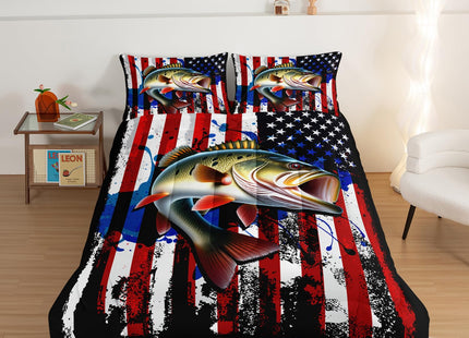 HOSIMA Big Pike Fishing Comforter Set Twin for Teens with 2 Pillowcases.