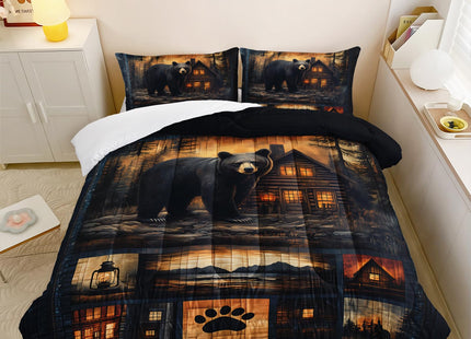 lneffble Black Bear Comforter Set Twin Size for Boys Kids,Rustic Theme Woodland Cabin Lodge Bear Hunting Bedding Set,Soft Microfiber Wildlife Forest Animals Print Quilt Set