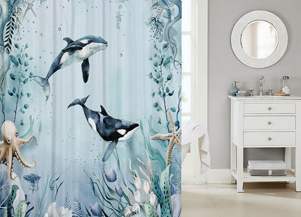 Erosebridal Killer Whale Orca Shower Curtain Teal Coastal Shower Curtain