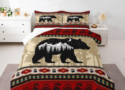 Erosebridal Western Bedding Sets Full Dream Catcher Quilt for Kids Child Boys Girls,Abstract Black Bear Comforter Set Bohemia Aztec Duvet Insert,Galaxy Sun and Moon Wild Animal Room Decor,Red Black