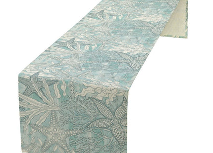 Nautical Table Runner Beach Sea Starfish Coral Art Printed Runner for Home Kitchen Dining Table Living Room Decor Fabric 1 Panel W13xL36in