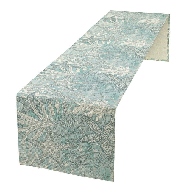 Nautical Table Runner Beach Sea Starfish Coral Art Printed Runner for Home Kitchen Dining Table Living Room Decor Fabric 1 Panel W13xL36in
