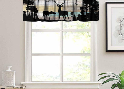 wlsgdsg Vintage Moose Valance Curtain Rustic Old Plank Forest Hunting Lodge Deer Animal Window Treatment Valances Curtains for Kitchen Living Room Bedroom 54x18In 1P