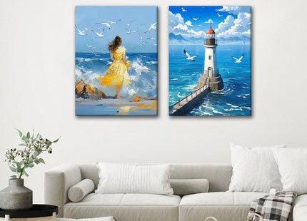 Lighthouse Ocean Canvas Wall Art, 2 Piece Gallery Wrapped Prints, 12x16