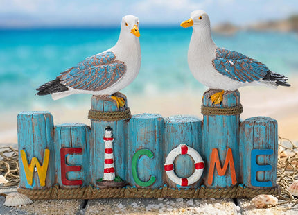 PepFurSt Resin Birds Statues -Welcome Sign, Seagull Nautical Decor,Indoor or Outdoor Decor for Entryway,Garden,Lake&Beach House,Unique Housewarming Gifts