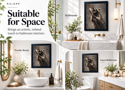 NALEPS Raccoon Bathroom Framed Wall Art,Funny Raccoon Wall Decor,12x16 In