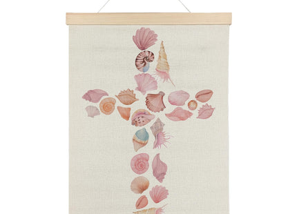 SereneHanctuary Pink Coastal Beach Christian Wall Art, Bible Verse Wall Decor, Psalm 93:4 Scripture Pink Seashell Poster Hanger Frame for Girls Bedroom Home Church Decor, 12x16 Inches