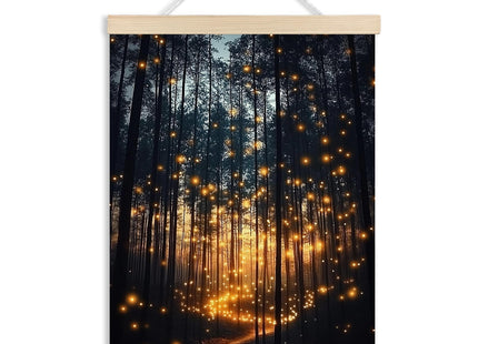 FITIE Enchanted Forest Firefly Wall Art Poster Framed, Magical Twilight Forest Nature Landscape Aesthetic Canvas Wall Art Prints for Home Living Room Bedroom Decor, 12x16 Inch