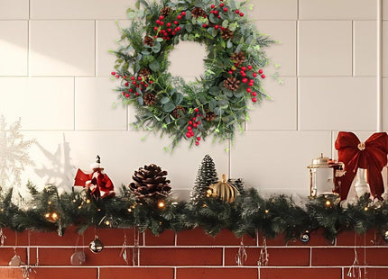 Egolot 24 Inch Christmas Eucalyptus Red Berries Wreath for Front Door, Winter Green Eucalyptus Leaves Wreath with Pine Cone for Indoor Outdoor, Xmas Wreaths Home Decor