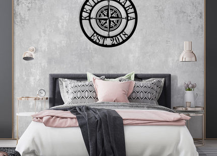 Metal Name Signs Personalized, Compass Metal Sign, Nautical Compass GPS Coordinates Metal Sign with Last Name Date, Personalized Wall Decor, Personalized Wedding Gift