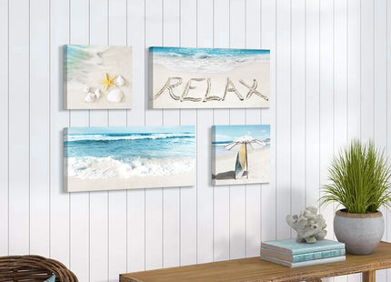 TAR TAR STUDIO Beach Picture Seaside Wall Art: Starfish and Seashell Painting Print Canvas Artwork for Bedroom (Overall 36" W x 24" H, Multiple Style)