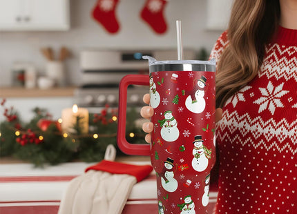 Ceovfoi 40 Oz Christmas Snowman Tumbler Coffee Travel Mug Cup with Handle, Snowman Decor, Christmas Gifts for Women