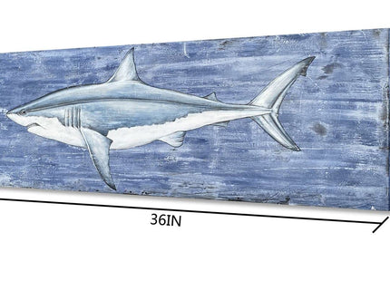 Yihui Arts Shark Canvas Wall Art - Blue and White Coastal Paintings for Living Room Bedroom Bathroom Decor