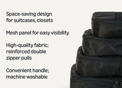 Amazon Essentials 4-Piece Packing Cubes Travel Accessories Set, Luggage Organizer with Double Zipper, Mesh Top, Space-Saving, Medium, Black (Previously Amazon Basics)