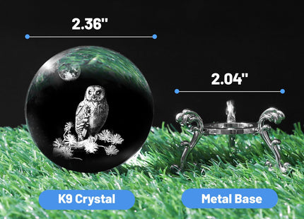 PYJ3DLAMP 3D Owl Crystal Ball with Stand Lase Engraved Glass Sphere Paperweight Owl Decor Gift