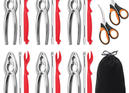 20-Pack Crab Crackers and Tools Set,Seafood Boil Party Supplies Includes 6 Crab Crackers, 6 Lobster Shellers, 6 Crab Leg Forks/Picks and 2 Seafood Scissors & Black Storage Bag - Nut Cracker Set