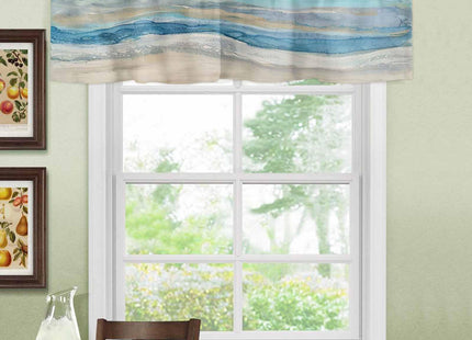 2 Pack Coastal Nautical Kitchen Valances for Windows, Ombre Navy Blue Short Valance Curtains Rod Pocket Window Treatments Modern Abstract Beach Wave Valances for Living Room 42x12 Inch, 2 Panels
