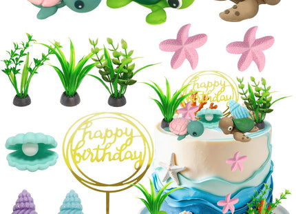 Lukinuo Turtle Cake Topper Sea Turtle Birthday Cake Decorations Under the Sea Cake Decoration with Ocean Turtle Starfish Conch and Seashells for Sea Theme Birthday Party Baby Shower Supplies