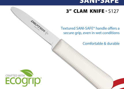 Dexter-Russell S127PCP Sani-Safe 3" Clam Knife, NSF, White Handle