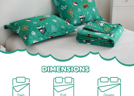 CIMVI Green Forest Animals Themed Quilt Set Twin Size for Boys,2 Pieces