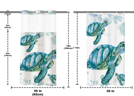 Final Friday Beach Nautical Sea Turtle Theme No Hook Waffle Weave Shower Curtain with Snap in Liner Nautical Beach Bathroom Blue Ocean Decor Set 36 W x 74 H Inch Teal