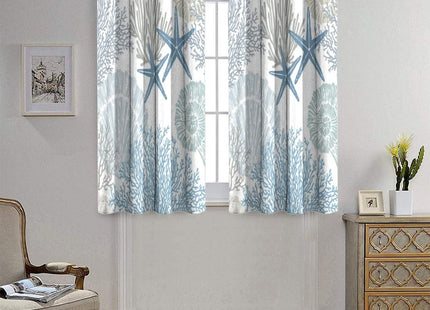 Llylumty Coastal Window Curtains Grommet Drapes Nautical Summer Beach Sea Shells Starfish Themed,Grommet Blackout Curtain for Living Room, Bedroom 2 Panel 42x84 Inch