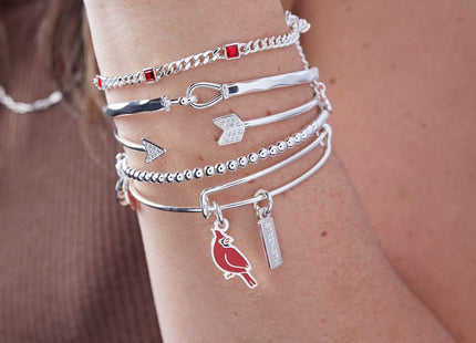 ALEX AND ANI 'Strength' Cardinal Duo Charm Bangle Bracelet - Red Cardinal Charm, Inspirational 'Strength' Accent, Nickel-Free, Cardinal Jewelry for Women (Shiny Silver)
