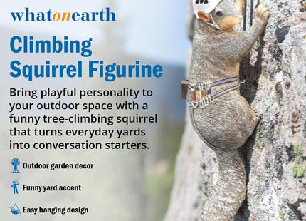What ON Earth Climbing Squirrel Figurine - Garden Decor for Outside, Yard Art Squirrel Gifts, Funny Tree Climber Statue Outdoor Decor