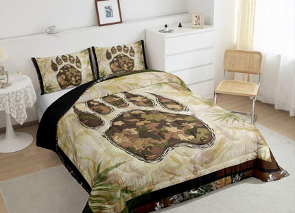 Erosebridal Camo Bear Paw Bedding Set Twin Camouflage Wild Animal Down Comforter Nature Woodland Tree Branch Camo Comforter Set for Kids Boys Teen Men,Wildlife Quilt Duvet with 1 Pillow Case