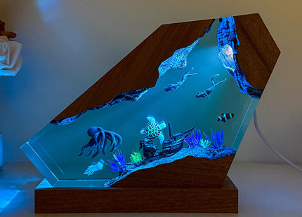 Octopus Ocean Resin Lamp, Handmade Resin Night Light for Home Office Decor