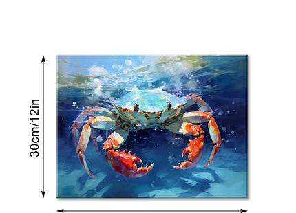 FUNHUA Nautical Wall Decor Blue Crab Canvas Paintings Abstract Modern Marine Artwork Beach Decorations for Living Room Bedroom Bathroom Framed Ready to Hang 12x16 Inches
