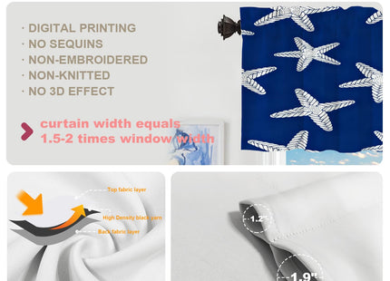 BaoNews Coastal Nautical Blackout Kitchen Curtain, Abstract Seamless Pattern with Starfish On Blue Background Window Treatment Rod Pocket Light Filtering Bathroom Short Valance 2 Pack 52X18 Inches