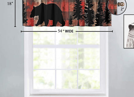 Rustic Bear Thermal Insulated Window Curtain Valance Red Black Buffalo Check Plaid Forest Cabin Hunting Lodge Farmhouse Rod Pocket Window Valance for Living Room Bathroom Bedroom Kitchen, 54 x 18 in