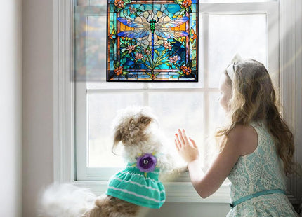 HFhyxin Dragonfly Stained Glass Window Hanging, 8" Stained Glass Dragonfly Sun Catcher for Windows, Suncatcher Panels for Women Christmas Thanksgiving Gift