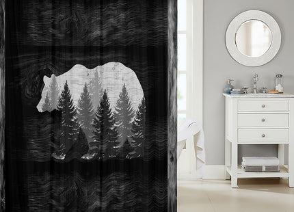Wild Bear Shower Curtains,Lodge Cabin Style Jungle Animal Bath Curtain,Farmhouse Style Barn Door Gray Cloth Fabric Bathroom Decor Set with Hooks,72" Long