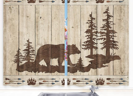 DYNH Bear Kitchen Curtains, Wild Animals Rustic Cabin Forest Bear Print Wooden Board Premium Decor Window Drapes Curtains 2 Panels, Upgrade Window Treatment Sets with Hooks, 55X39Inches