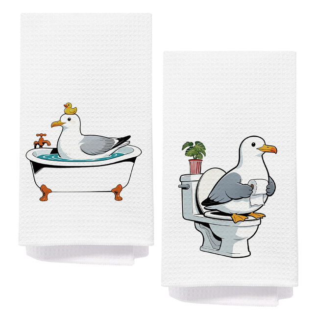AQYIP Seagull Hand Towels for Bathroom, Kids Bathroom Decor, Coastal Beach Sea Bird Decorative Hand Towels for Toddler Bath Room Toilet Washroom Kitchen, 16x24 Inch