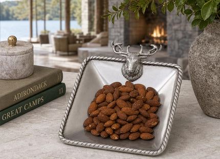 Arthur Court Elk Head Nut Bowl - Lodge Style Aluminum Serving Dish for Snacks - 6.5 Inch