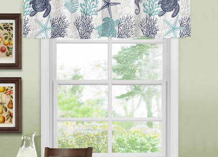 SODIKA Kitchen Curtain Valance for Windows Nautical Theme Sea Turtle Coral 1 Panel, 54 x 18 Inch Rod Pocket Valance Window Treatments Short Curtains for Bathroom Bedroom