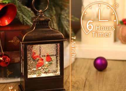 Cardinal Christmas Snow Globe Lantern,Cardinal Decor Light Up 6H Timer Glitter Globe,USB & Battery Operated, Cardinal Gifts for Christmas Decor