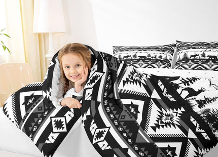 Feelyou Western Comforter Set All Season Southwestern Aztec Bedding Set with 1 Pillow Cases BearKids Toddler Bedclothes Deer Moose Bedroom Decor Wild Animals Grey Duvet Quilt