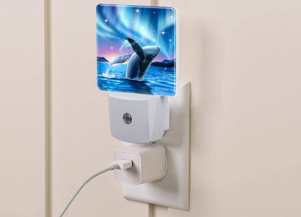 Uiaoiais Humpback Whale Breaching Water Night Light for Kids, LED Night Light Plug into Wall with Dusk to Dawn Sensor for Girls Boys Women Men Room Decor, Hallway, Kitchen, Bathroom, Nursery, Stairs