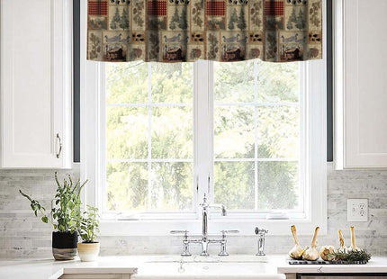 Rustic Moose Deer Valance, Vintage Cottage Country Style Pine Tree Elk Windows Valance Curtain for Kitchen Bedroom Living Room, One Panel 54x18in