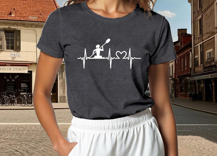 sallrue Kayaking Shirts for Women Kayak Kayaker Heartbeat Tshirts Nautical Boat Canoe Lover Tee Tops Grey
