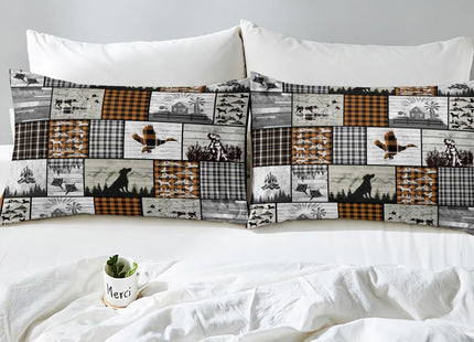 Hunting Dog Bed Sheets Set Plaid Rustic Cabin Sheet Set Mallard Duck Sheets with Deep Pocket Fitted Sheet for Boys Girls Geometric Checkered Camping Hunting Bedding Set Full Size With 2 Pillow Case
